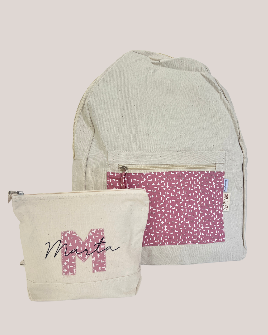 Mochila con cremallera + neceser a juego