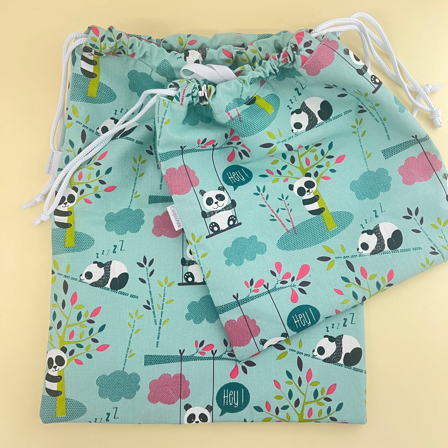Bolsas colección Pandas menta (medidas-imp./algodón)