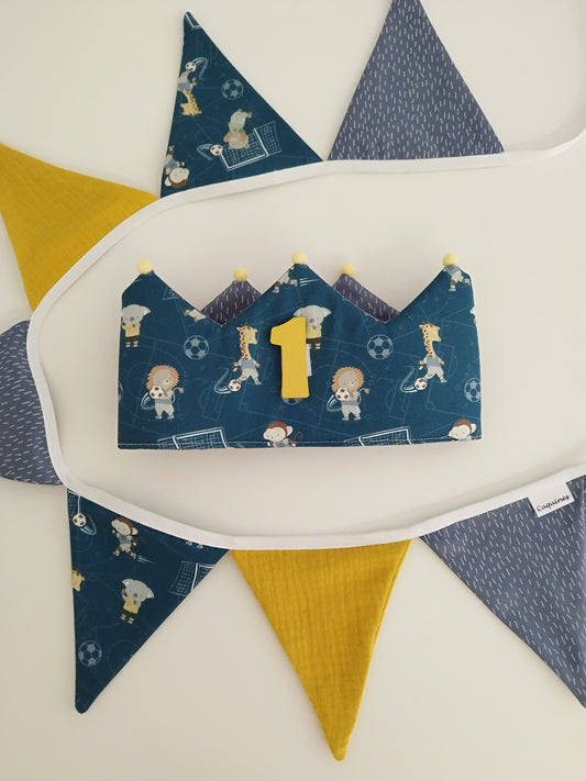 Conjunto Cumpleaños : Banderola+ Corona+ Números de Madera Futbol animales