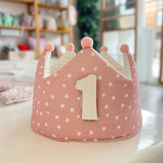 Corona reversible de cumpleaños rosa estrellas clásica