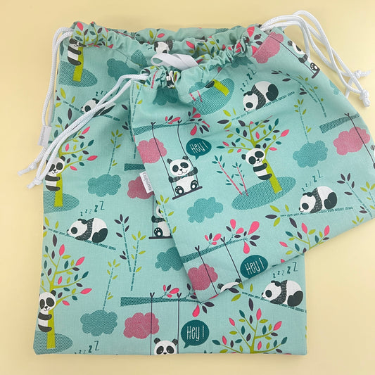 Bolsas colección Pandas menta (medidas-imp./algodón)