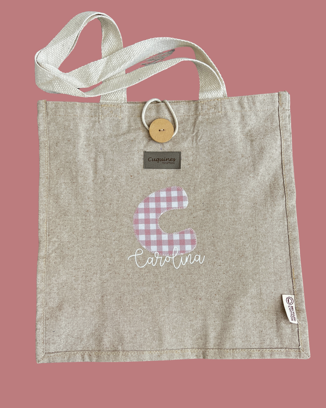 Tote Bag Botón Inicial personalizada – Con cierre de botón.