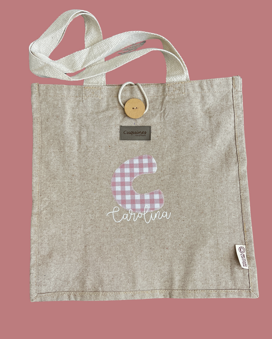 Tote Bag Botón Inicial personalizada – Con cierre de botón.
